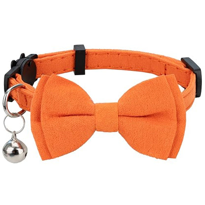 Cat Collar with Bow Tie Bell Breakaway Kitten Small Pet Safety Solid Wedding Basic Pure Color Suede Soft Adjustable [1pc] Orange - color: [1pc] Orange
