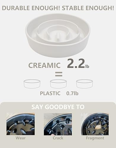 Ceramic Slow Feeder Dog Bowls, 2.0 Cups Slow Feeder for Medium Dogs, Puzzle Maze Bowl to Slow Down Eating, 30oz, 8in, White - color: White, size: 8 Inches