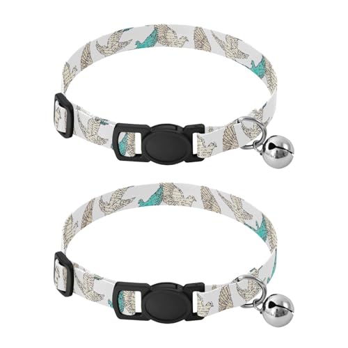 Flying Dove White Small Dog Collar 2 Pack Soft Polyester Pet Collar Adjustable Length 10.6" to 17.1" - color: Flying Dove