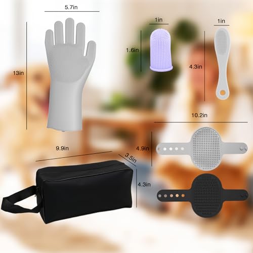 7PCS Pet Grooming Kit for Dogs and Cats，with Storage Bag & Includes Dog Washing Gloveswith High-Density Teeth, Adjustable Handle Dog Shampoo Brush, Dog Finger Toothbrush (Gray) - color: Gray