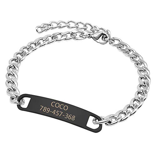 Personalized Cat Dog Chain Collar Customized Engraved Pet Collars Small Dogs Cats Necklace NamePlate Chihuahua Yorkshire (Black,S) - color: black