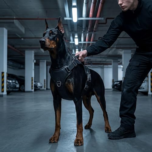 CANAGAN Premium Vegan Leather Dog Harness for Large Dogs – Adjustable, No-Pull, Escape-Proof, Dual Leash Rings & Top Handle, Zinc Alloy Buckles – Perfect for Urban & Outdoor Walks - size: L: Chest(22" - 32")