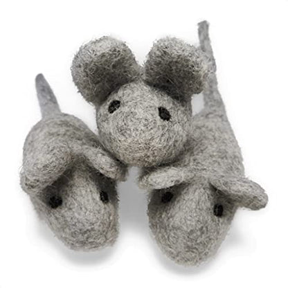 Cat Mouse Toy - 3 Felted Wool Mouse Toys Without Catnip for Indoor Cats and Kittens - Large Handmade Mice