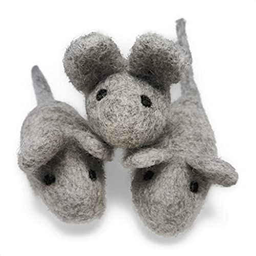 Cat Mouse Toy - 3 Felted Wool Mouse Toys Without Catnip for Indoor Cats and Kittens - Large Handmade Mice