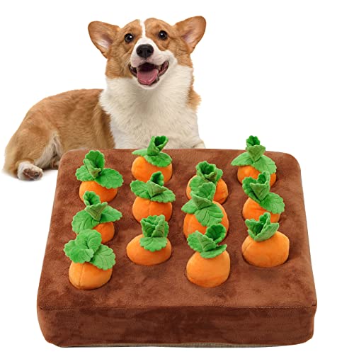 Interactive Dog Toys，Carrot Snuffle Mat for Dogs Plush Puzzle Toys 2 in 1 Non-Slip Nosework Feed Games Pet Stress Relief with 12 Carrots - style: NORMAL