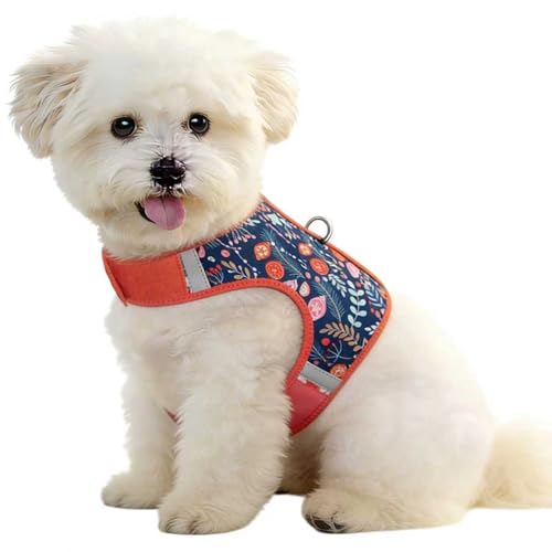 Dog Harness for Small Sized Dog,Hook-and-Loop Easy On/Off, Reflective Adjustable Soft Mesh Vest for Puppy (Navy Floral Print,XXS) - color: Floral Print-Navy, size: XXS(Neck:7.8-9.8",Chest:9.4-12.5")