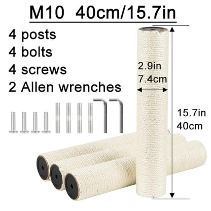 4 Pcs 2.9in 7.4cm Diameter Cat Scratching Post Replacement Pole Parts for Cat Tree (M10, 15.7in/40cm) - color: 15.7in/40cm, size: M10*4posts