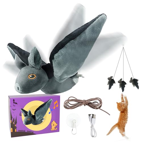 LEWISER Cat Toys, Flapping Wings Cute Bat, No Flying, Chirping Bird Interactive Catnip Toy for Kitten or Small Dogs, Touch Activated, Rechargeable - color: Flap Bat