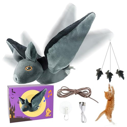 LEWISER Cat Toys, Flapping Wings Cute Bat, No Flying, Chirping Bird Interactive Catnip Toy for Kitten or Small Dogs, Touch Activated, Rechargeable - color: Flap Bat