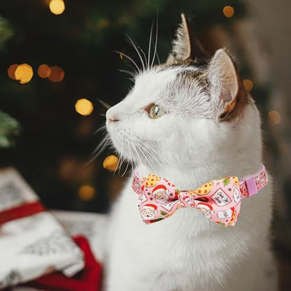 Christmas Cat Collar 2-Pack - Cute Santa & Cookies Holiday Collars with Removable Bow Tie & Bell, Adjustable Breakaway Safety Buckle for Kitties Kittens (Pink & Blue) - color: Cookies for Santa