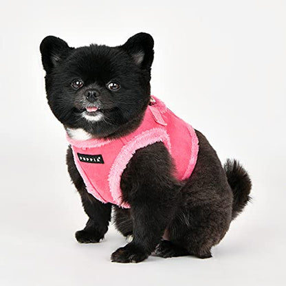 Puppia Terry Vest Dog Harness Step-in Winter Suede Warm No Choke No Pull Training Walking for Small and Medium Dog, Pink, Medium - size: Medium