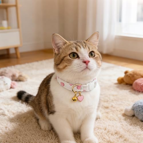 Cotton Breakaway Cat Collar, Adjustable Kitten Safety Collar with Strawberry Pendant, Lightweight Pet Collar for Cats (Pink) - size: Small