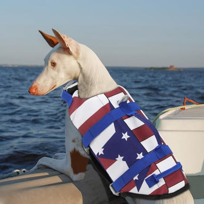 EMUST Dog Life Vests, Adjustable Dog Life Jacket with Rescue Handle, Dogs Flotation Vest for Small/Medium/Large Dogs, XS, FlagStar - color: FlagStar, size: XS
