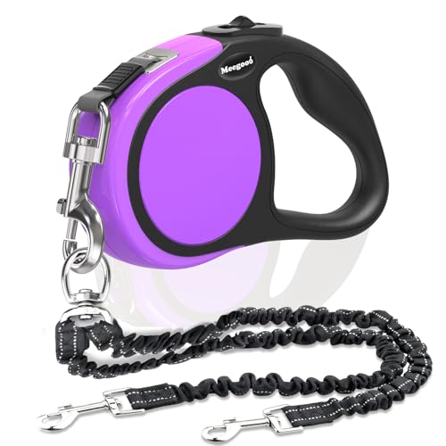 Double Retractable Dog Leash for Two Dogs Up to 110 lbs - 16 ft Coupler Leashes for Small Medium Dogs - One Locked System, Non Slip Grip, Tangle Free (Purple) - color: Purple