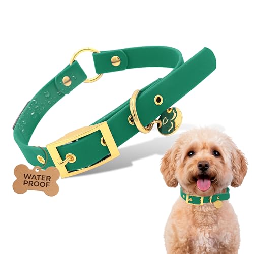 Waterproof Dog Collar for Active Dogs – Durable, Odor-Resistant, Easy to Clean Adjustable Collar for Small Medium Large Breeds – Comfortable Everyday Collar by Mila’s Paws (Wild Forest Green, S) - color: Wild Forest Green, size: S