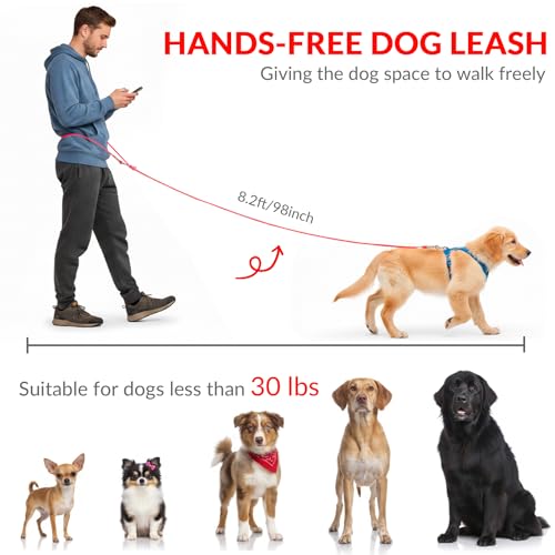 8.2ft Hands Free Dog Leash,Versatile Waist & Crossbody Lead for Medium Dogs,Waterproof & Adjustable for Running Jogging Walking, 360° Swivel Metal Buckle (Red) - color: Red