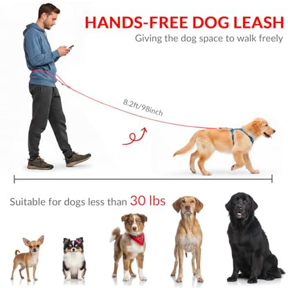 8.2ft Hands Free Dog Leash,Versatile Waist & Crossbody Lead for Medium Dogs,Waterproof & Adjustable for Running Jogging Walking, 360° Swivel Metal Buckle (Red) - color: Red