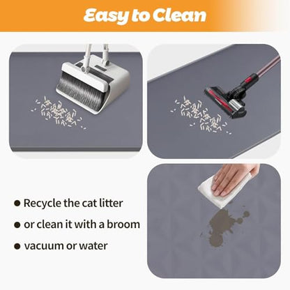 Kalolary Cat Litter Mats, 51" x 25.6" Extra Large Silicone Cat Mat for Litter Box, Easy to Clean Kitty Litter Trapping Mat, Soft on Kitty Paws, Waterproof, Urine-Proof Kitty Litter Mats for Floor,Grey - color: Grey: 130x65cm