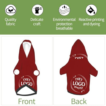 Personalized Dog Hooded Sweatshirt Pet Sweatshirt Design Custom Picture Text Clothes for Small Dogs Cats Customized Puppy Apparel Gifts Maroon Pet Hoodies - color: Maroon, size: Small