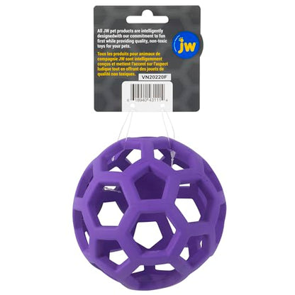 JW Pet Hol-ee Roller Dog Toy Puzzle Ball, Natural Rubber, Medium (4.5 Inch Diameter), Colors May Vary - size: Medium