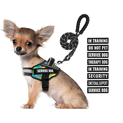 Service Dog Vest Harness and Leash Set, Animire in Training Dog Harness with 10 Dog Patches, Reflective Dog Leash with Soft Handle for Small, Medium, Large, and Extra-Large Dogs (Multi-Colored,S) - color: Multi-Colored, size: S