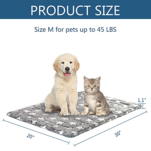 KROSER Fancy Dog Crate Pad - Reversible (Cool & Warm), Machine Washable, Suitable for Small to XXX-Large Dogs, Grey, Navy, Star Pattern - size: Medium