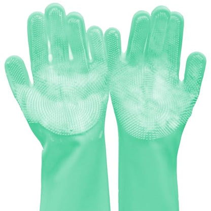 Pet Grooming Gloves, Dog Bathing Gloves with High-Density Teeth, Heat Resistant Silicone Cat Hair Remover with Enhanced Five Finger Design, Bathing and Massaging for Dogs and Cats (Green) - color: Green