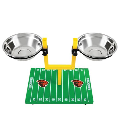 NCAA Oregon State Beavers Goalpost Football Field Dog Feeder – Adjustable Elevated Dog Bowls with Stand, 2 Stainless Steel Bowls, Non-Slip Rubber Feet, Raised Pet Feeder for Large & Small Dogs - color: Oregon State Beavers