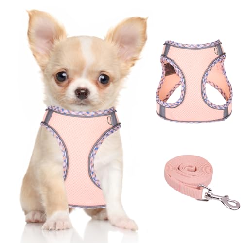 Dog Harness for Small Medium Dogs No Pull Adjustable Step in Puppy Harness and Leash Set,Reflective Breathable Mesh Pet Harnesses Soft Padded Vest for Dogs Easy to Put on (Pink, XXS) - color: Pink, size: XXS