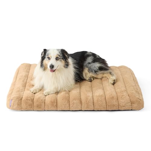 LE SURE Cute Orthopedic Dog Bed Large Sized Dog, Waterproof Chic Flat Pet Beds with Removable Washable Cover, Fuzzy Thick Egg Crate Foam Pet Mat for Indoor Use (36" x 27", Beige) - color: Beige, size: 36"L x 27"W x 4"Th