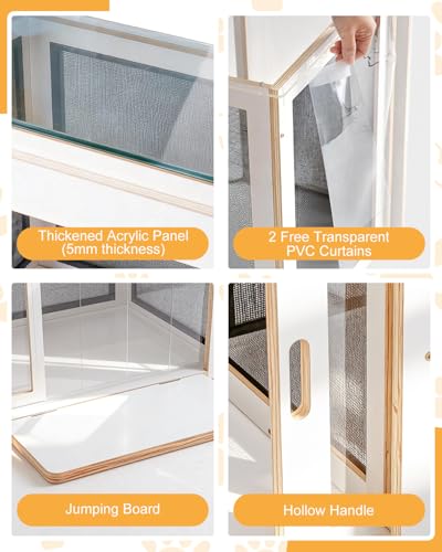 Cat Window Box, Wooden Outdoor Catio Window Enclosure with Clear Acrylic Roof & Bug-Proof Mesh, Universal Cat Window Perch with PVC Curtain for Sunbathing & Napping, Fits Vertical Windows 25"–43" W