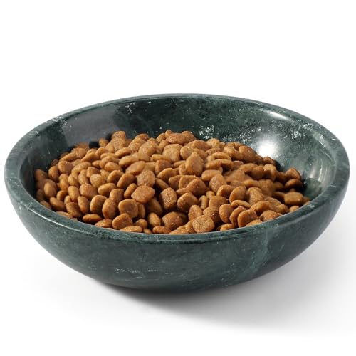 Natural Marble Cat Bowl, Weighted 1.5lb Cat Food Bowl for Cat and Small Dog, Small Animal Pet Food Dish Non-Slip, Shallow Dish for Whisker Fatigue Relief, Premium Green Stone for Home Decor - color: Green