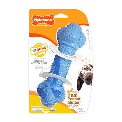 Nylabone Double Action Bone Strong Chew Toy for Dogs, Natural Rubber Dog Toy for Boredom, Peanut Butter Flavor, Large Dogs - Up to 50 lbs, 1 Count - size: Large