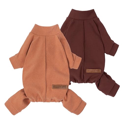 Fitwarm 2 Pack Lightweight Fleece Dog Pajamas, Thanksgiving Outfit for Small Dogs Boy Girl, Cozy Pet Onesie with Feet, Orange, Brown, XS - color: Orange-Brown, size: X-Small