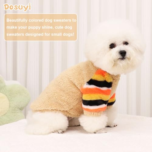 Dog Sweater for Small Winter Warm Fleece Turtleneck Sweatshirt Clothes Boy Girls Pet Pullover with Rainbow Sleeves Cat Apparel Stretchy Outfit(Khaki, S) - color: Khaki, size: Small
