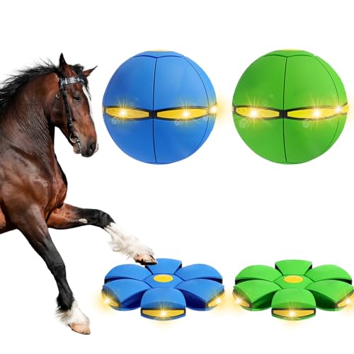 2PCS Magic Bouncing Ball, Magic Meta - Ball, Children's Magic Bouncing Balls, Doggy Disc Ball, Flying Saucer Ball, Parent-Child Interaction with Lights for Indoor & Outdoor Play Green and Blue