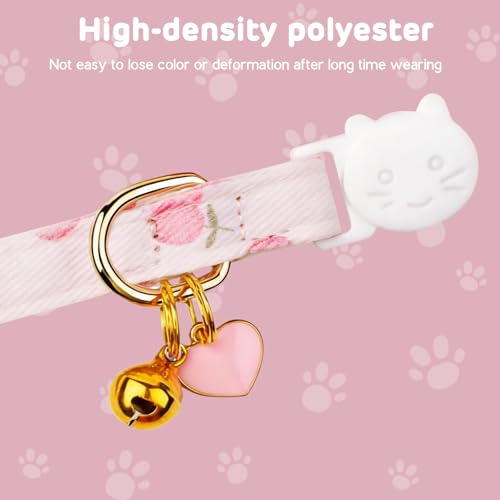Cotton Breakaway Cat Collar, Adjustable Kitten Safety Collar with Strawberry Pendant, Lightweight Pet Collar for Cats (Pink) - size: Medium