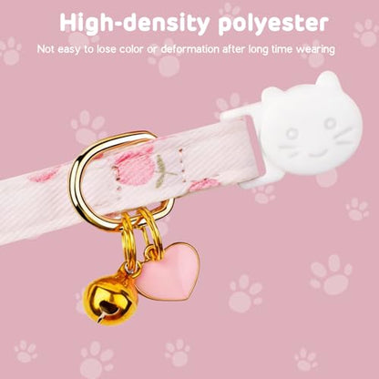 Cotton Breakaway Cat Collar, Adjustable Kitten Safety Collar with Strawberry Pendant, Lightweight Pet Collar for Cats (Pink) - size: Medium