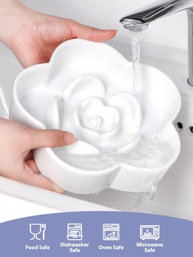 Ceramic Slow Feeder Dog/Cat Bowl, Anti-Choking Slow Food Bowls, 8" 11.3oz Slow Feeder for Medium, Large Breeds, Plum Puzzle Design, Non-Slip Silicone, Dishwasher and Microwave Safe, White - color: White