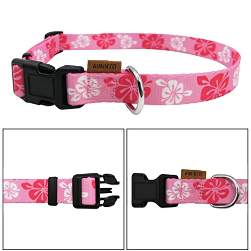 Dog Collar, Cute Floral Pattern, Soft and Adjustable Collar with Quick Release Buckle (XS (Neck 9-13", Width 3/8"), Hawaiian Pink) - color: Hawaiian Pink, size: XS (Neck 9-13", Width 3/8")