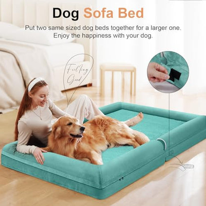 Large Dog Bed Orthopedic Washable: Beds Bolster XL Bed Medium Large Dogs Egg Crate Foam Couch Sofa Waterproof with Removable Cover - Aqua Blue - color: Aqua Blue, size: 36.0"L x 27.0"W x 6.5"Th