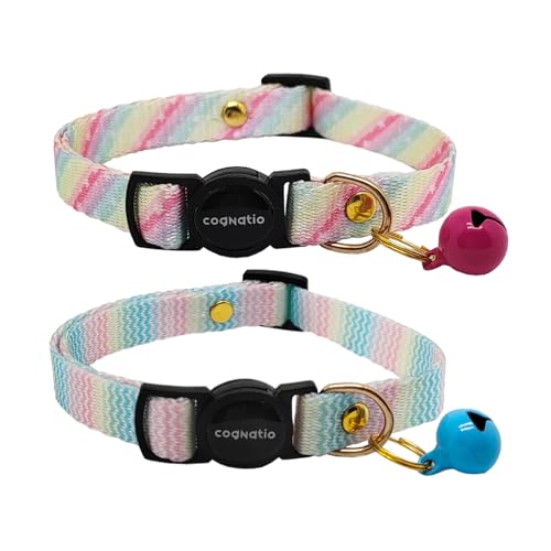 2 Pack Breakaway cat Collars with Bell,Safety Quick Release Pendant Cute Kitten Collar,Adjustable 20-30cm (Rainbow02, 20-30cm) - color: Rainbow02