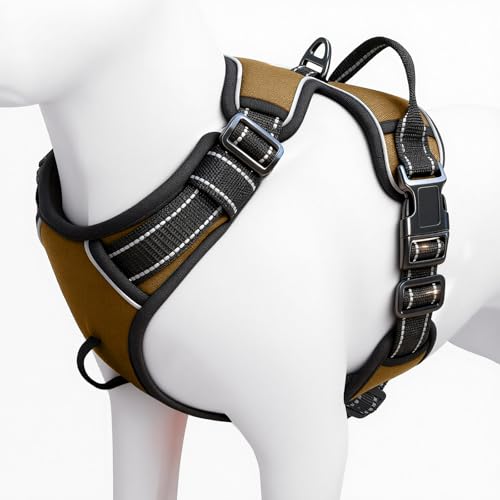 No Pull Dog Harness, No Chock Reflective Adjustable Soft Padded Pet Vest with Easy Control Handle, Easy Wearing with Stylish, Reinforced Knot, 2 Buckles - color: Brown, size: X-Small