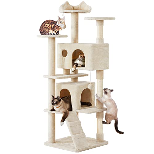 Yaheetech 70in Multi-Level Cat Tree Tall Cat Tower Cat Furniture with Condo, Scratching Posts & Dangling Ball for Indoor Cats Activity Center, Beige - color: Beige, size: 70in