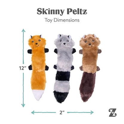 ZippyPaws Skinny Peltz - No Stuffing Dog Toy Pack to Keep Them Busy, for Small and Medium Dogs, Squeaky Pet Toys, Unstuffed Chew Toys, Soft Plush Variety Pack, Fox, Raccoon, and Squirrel - 11" - style: Fox, Raccoon, Squirrel