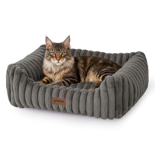 ZOMISIA Large Cat Beds - Orthopedic Dog Bed for Medium Dogs, Rectangle Pet Bed with Fluffy Removable Washable Cover, 25x21x9inches, Grey - color: Grey, size: 25"x 21"x 9"