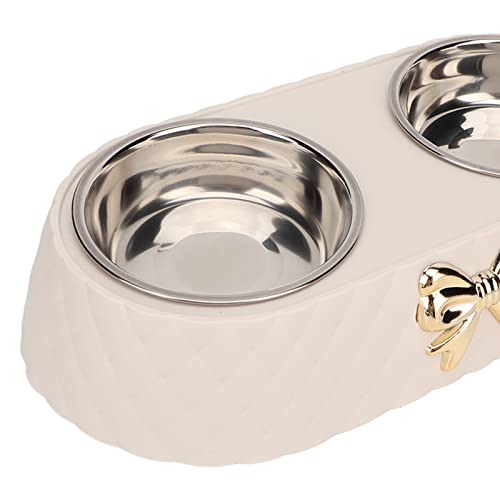 Stainless Steel Double Pet Bowls with Bowknot Decor Holder, Prevent Slip Cat and Dog Food Water Bowls, Cat Food Bowl Elevated, Dog Bowls Elevated, Cat Food and Water Bowl Set(Beige) - color: Beige