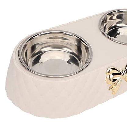 Stainless Steel Double Pet Bowls with Bowknot Decor Holder, Prevent Slip Cat and Dog Food Water Bowls, Cat Food Bowl Elevated, Dog Bowls Elevated, Cat Food and Water Bowl Set(Beige) - color: Beige