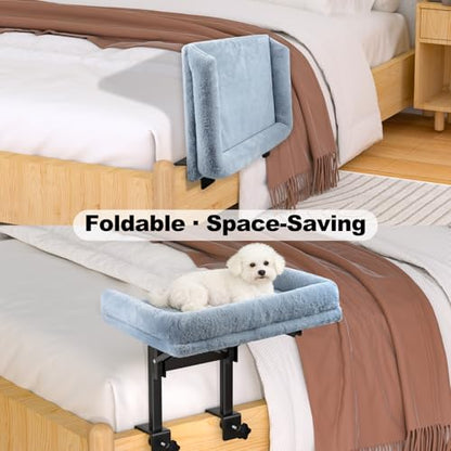 Foldable Bedside Cat Bed, Bedside Dog Bed Attached to Human Bed for Cats & Small Dogs, Plush Cozy Pet Bed with Removable Washable Cover, Supports up to 50 lbs