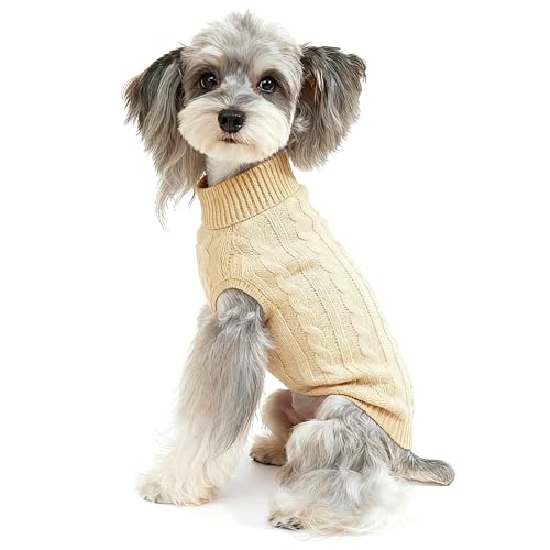 Dog Sweater for Small Medium Large Dogs - Warm Winter Turtleneck Knit Dog Sweaters Soft Pet Cat Clothes Christmas Coat Indoor Outdoor Use for Puppy Kitten Male Female Girl Boy Pets - color: Apricot, size: XX-Small
